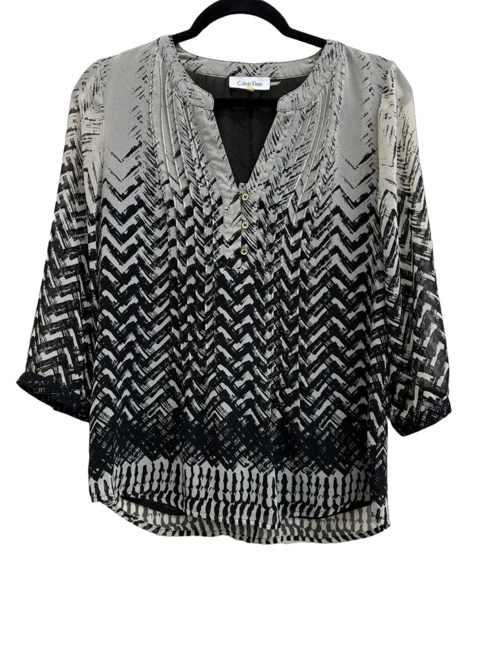 Calvin Klein Chevron Print Blouse Black